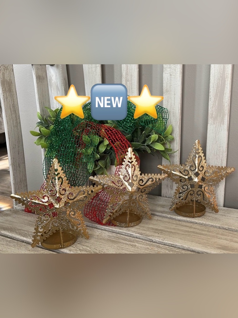 Gold Star Holiday Candle Holder Set 3pcs Decor Set ~ New